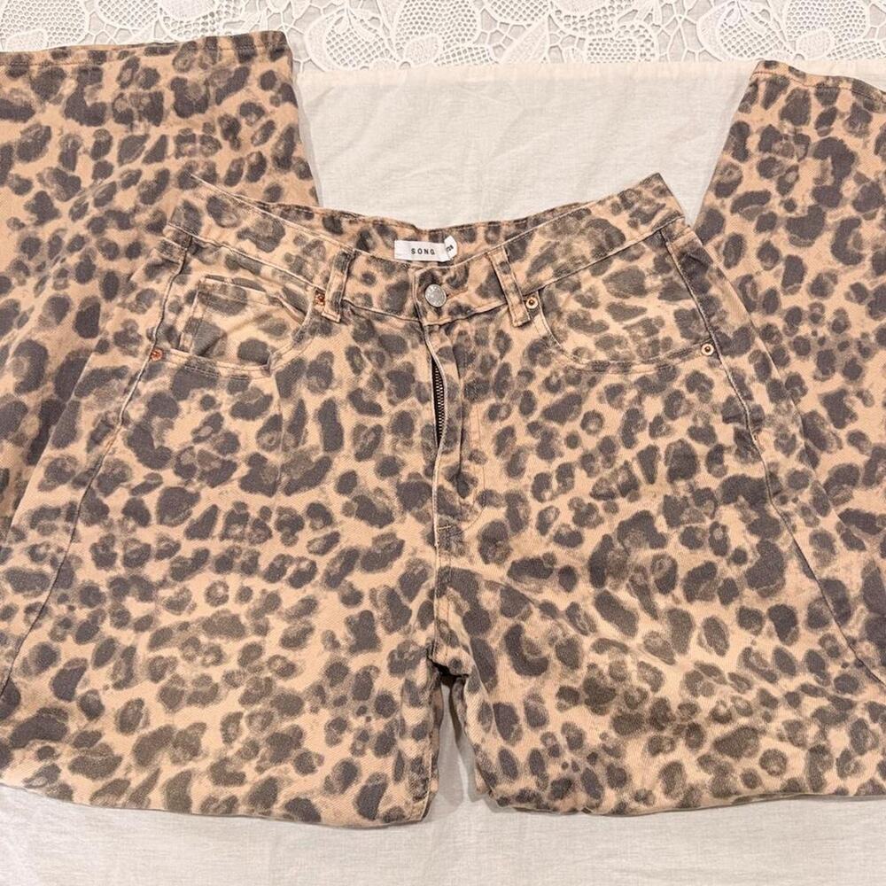 S.O.N.G. Leopard Print 100% Cotton Wide Barrel Tapered Jeans 7 / 28